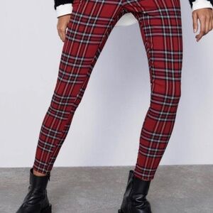 ZARA Red Plaid Leggings | Stretch | Skinny Fit | Medium
